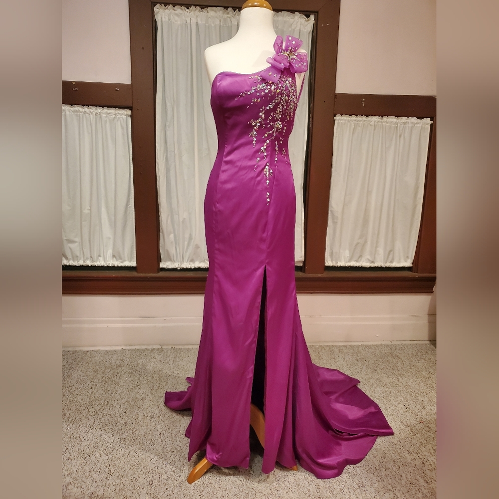 Purple Silky One Shoulder Gown